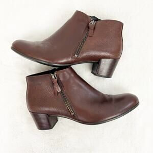 Ecco Women’s Booties Heeled Ankle Boots Zip Snake Print Brown Size 8